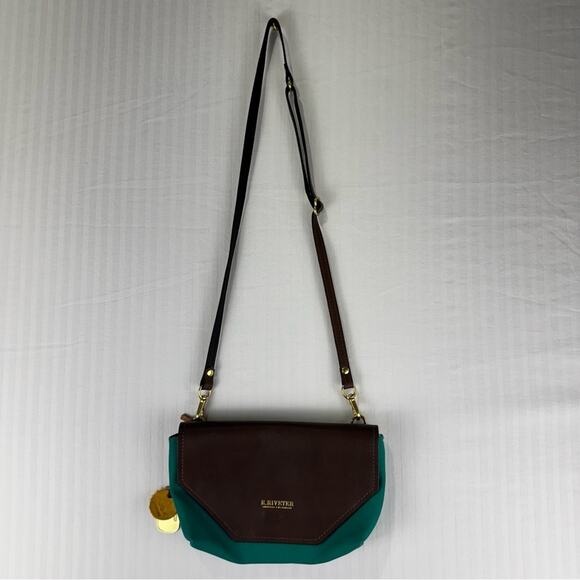 R. Riveter American Handmade Crossbody Purse Canvas Cotton Cow Hide Leather Bag - Picture 3 of 9